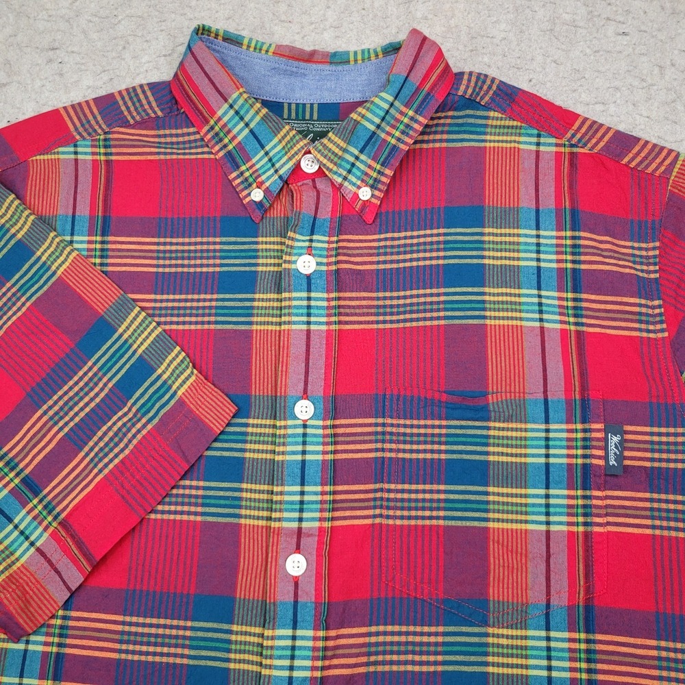 Woolrich Shirt Mens Large Red Plaid Short Sleeve Button Down Lightweight Pocket‎